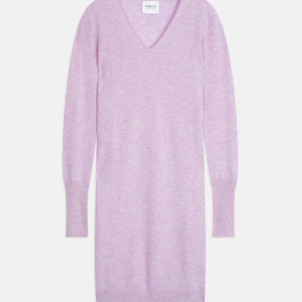 joy robe col v mauve chiné 100% cachemire