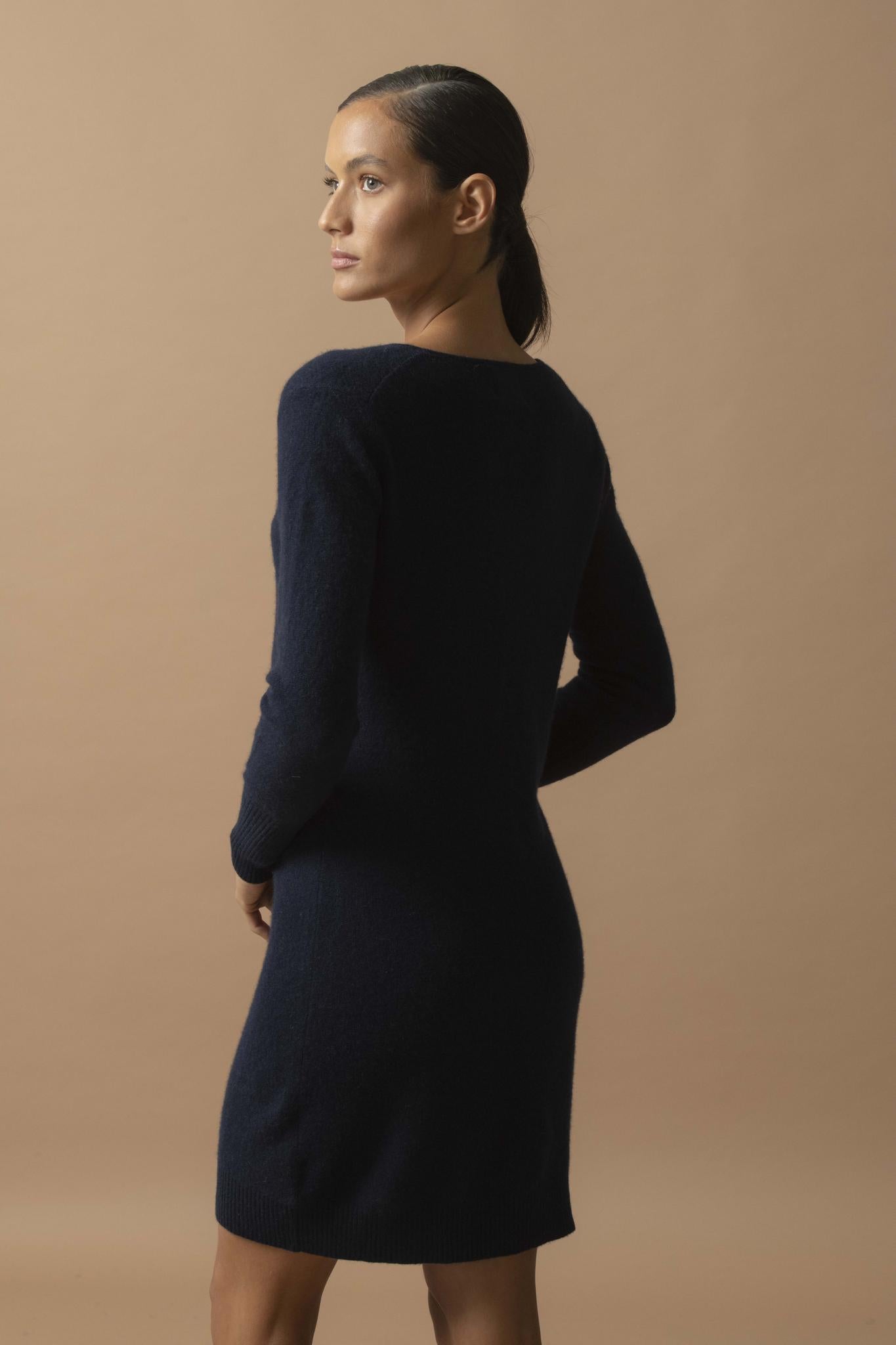 JOY robe col v navy 100% cachemire