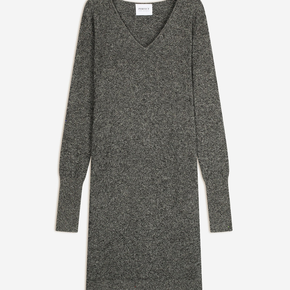 joy robe col v noir/blanc 100% cachemire