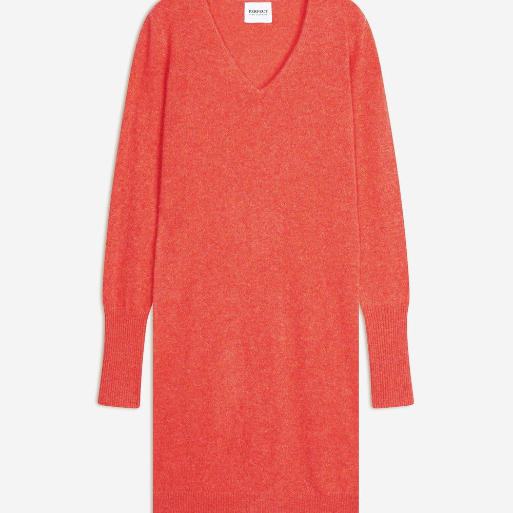 joy robe col v orange chiné 100% cachemire
