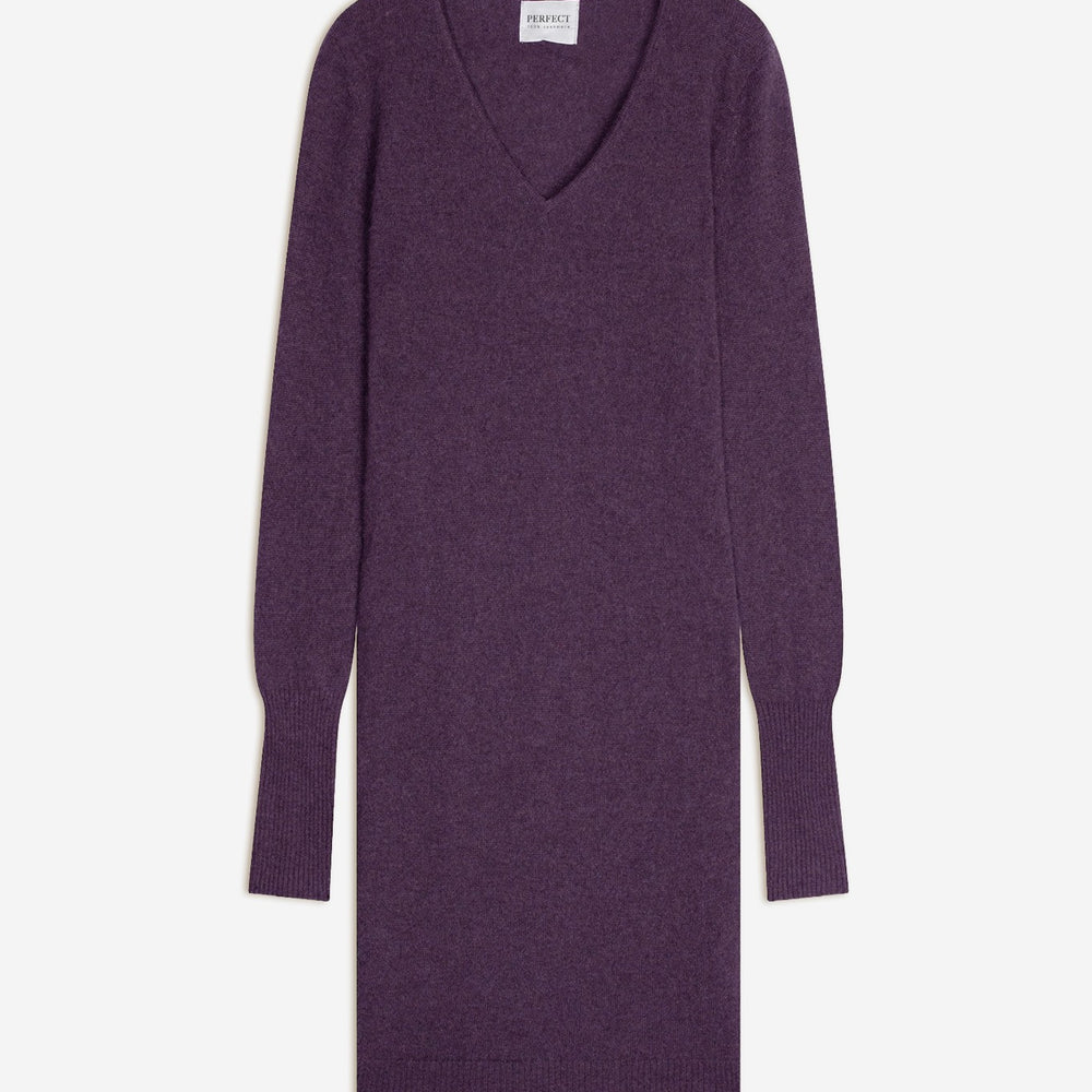 joy robe col v violet chiné 100% cachemire