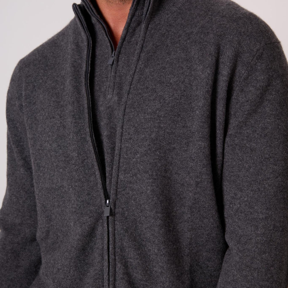 JULES gilet zippé col montant anthracite chiné 100% cachemire
