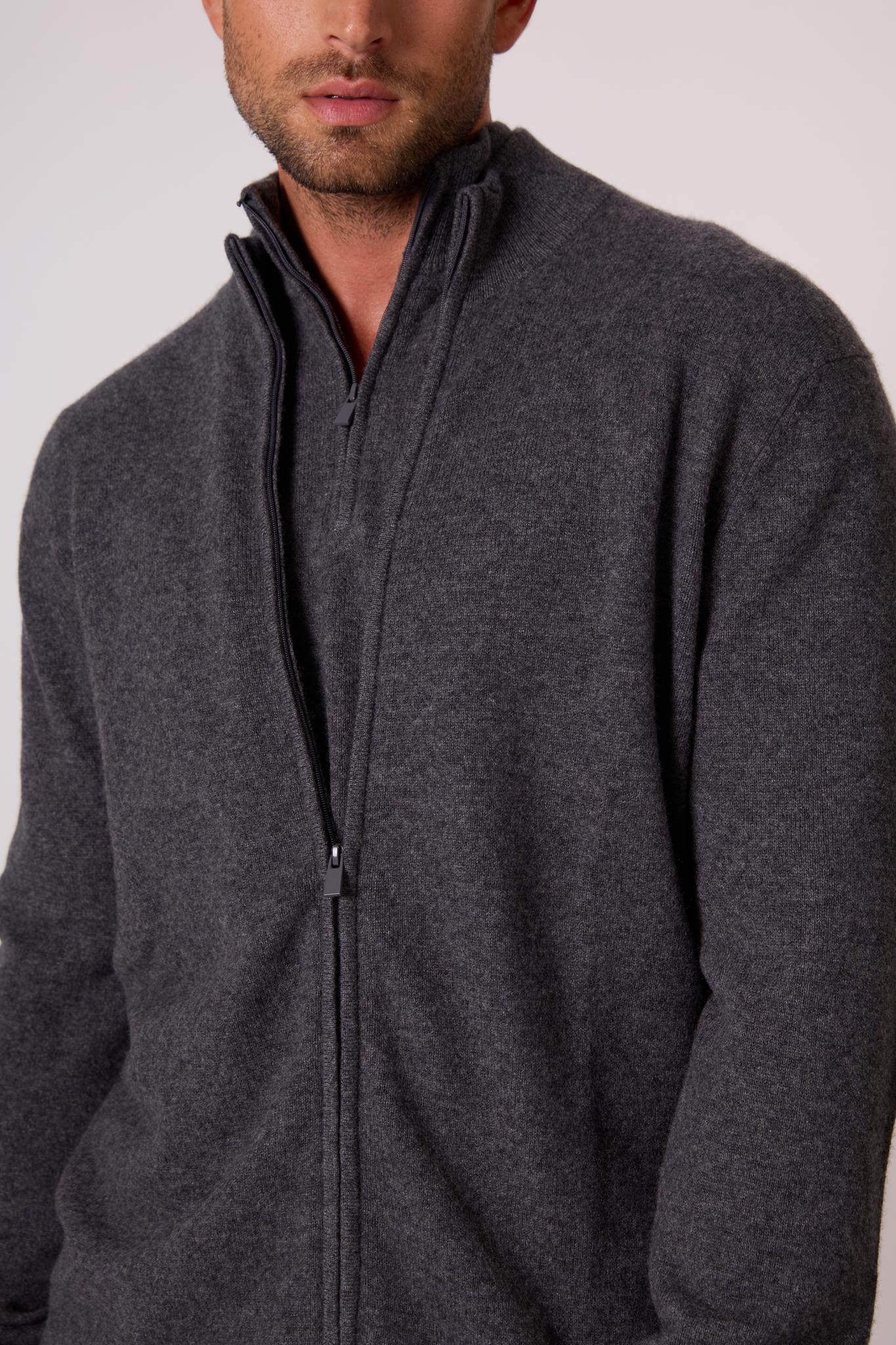 JULES gilet zippé col montant anthracite chiné 100% cachemire