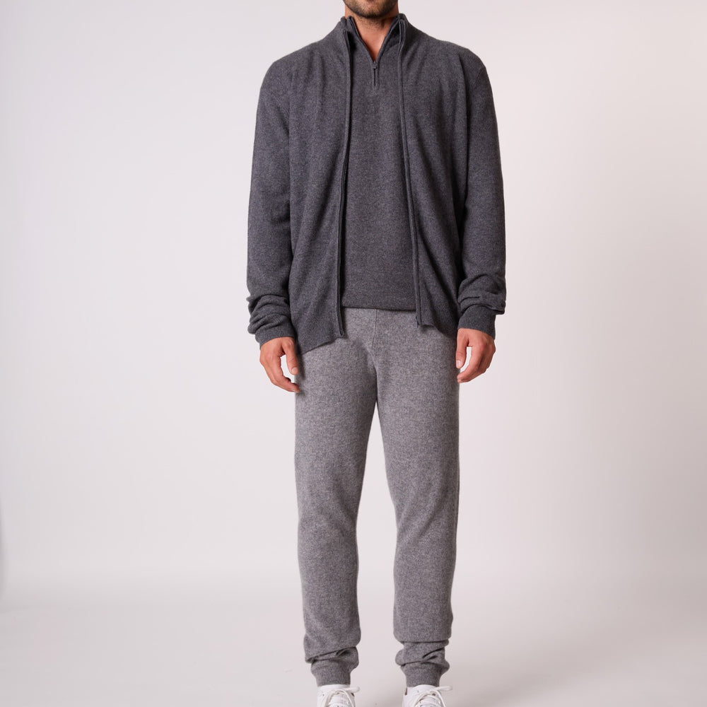 jules gilet zippé col montant anthracite chiné 100% cachemire