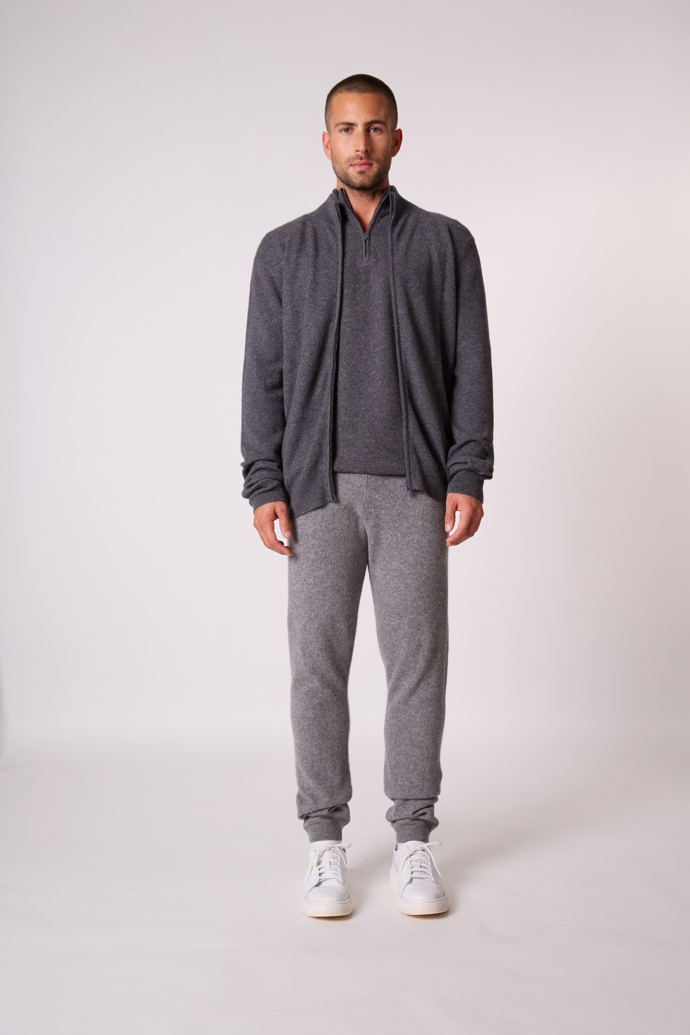 jules gilet zippé col montant anthracite chiné 100% cachemire