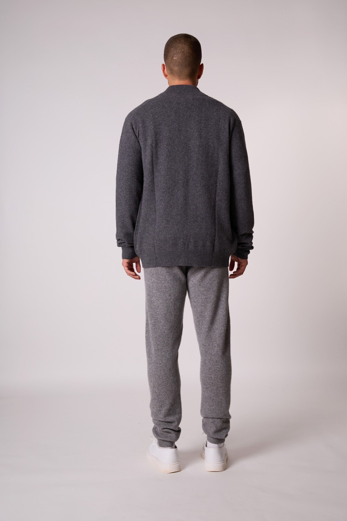 jules gilet zippé col montant anthracite chiné 100% cachemire