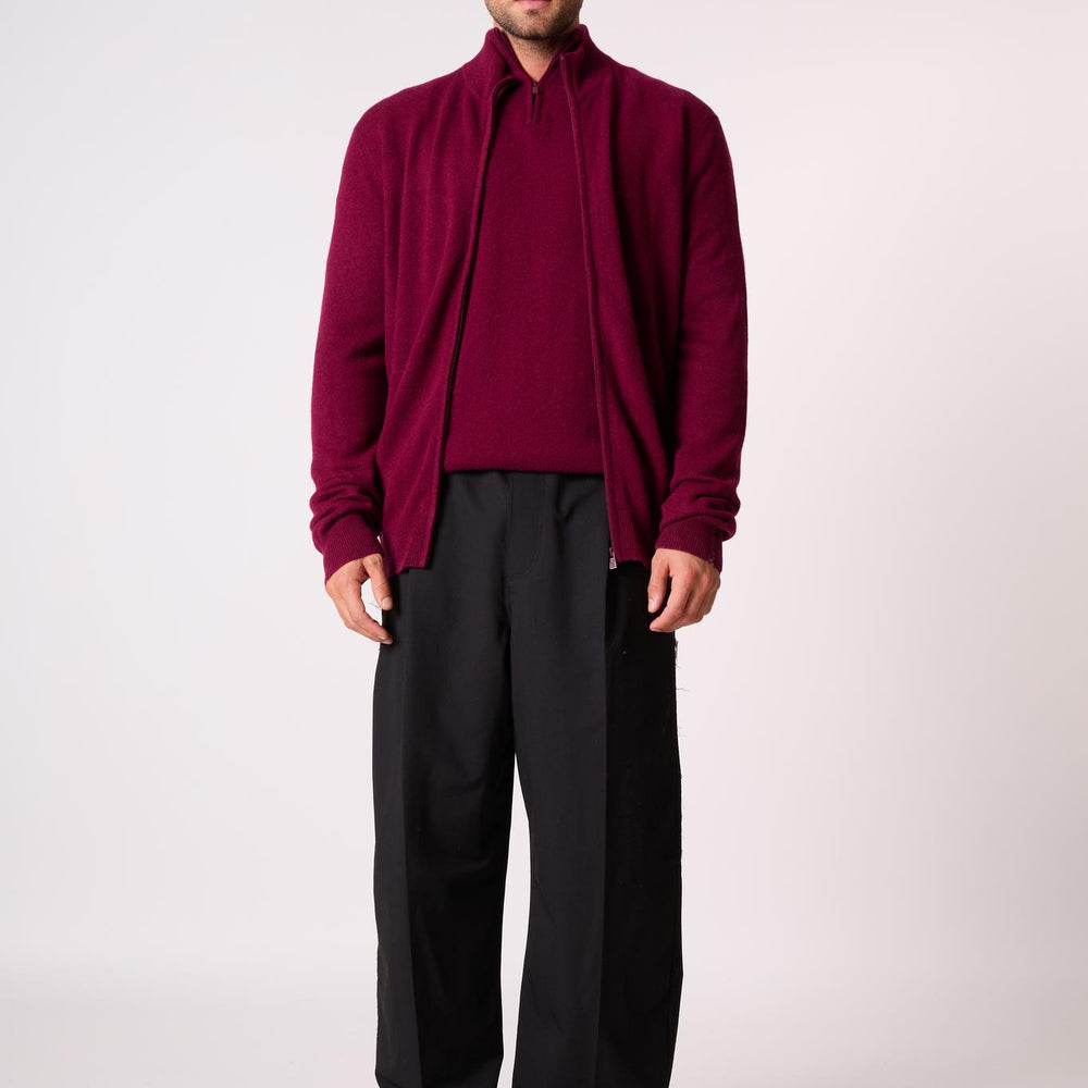 JULES gilet zippé col montant bordeaux 100% cachemire