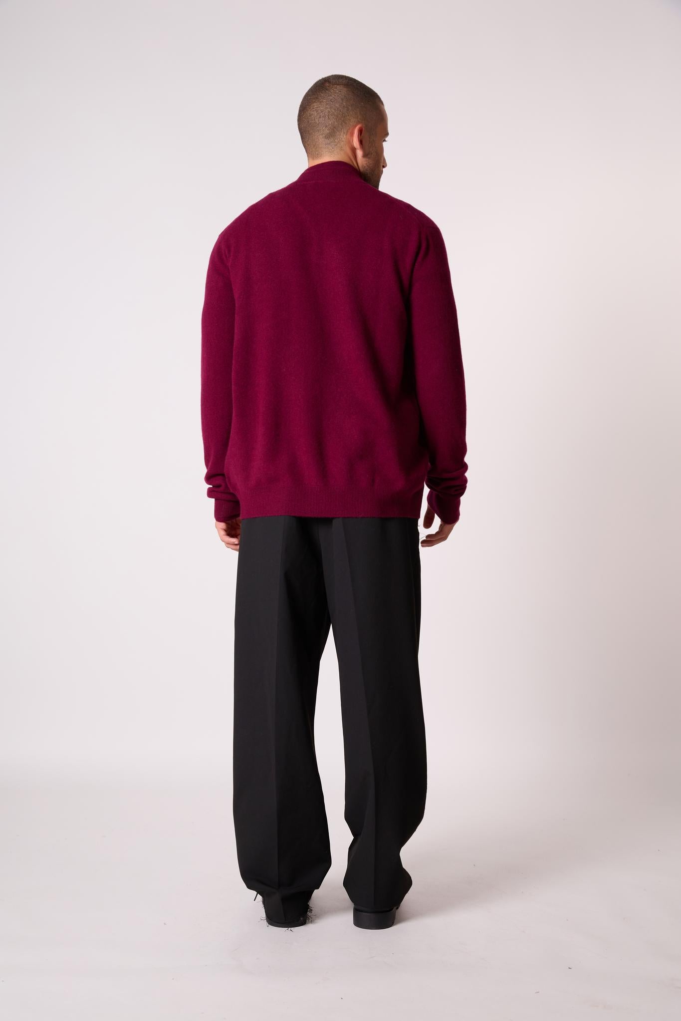 JULES gilet zippé col montant bordeaux 100% cachemire