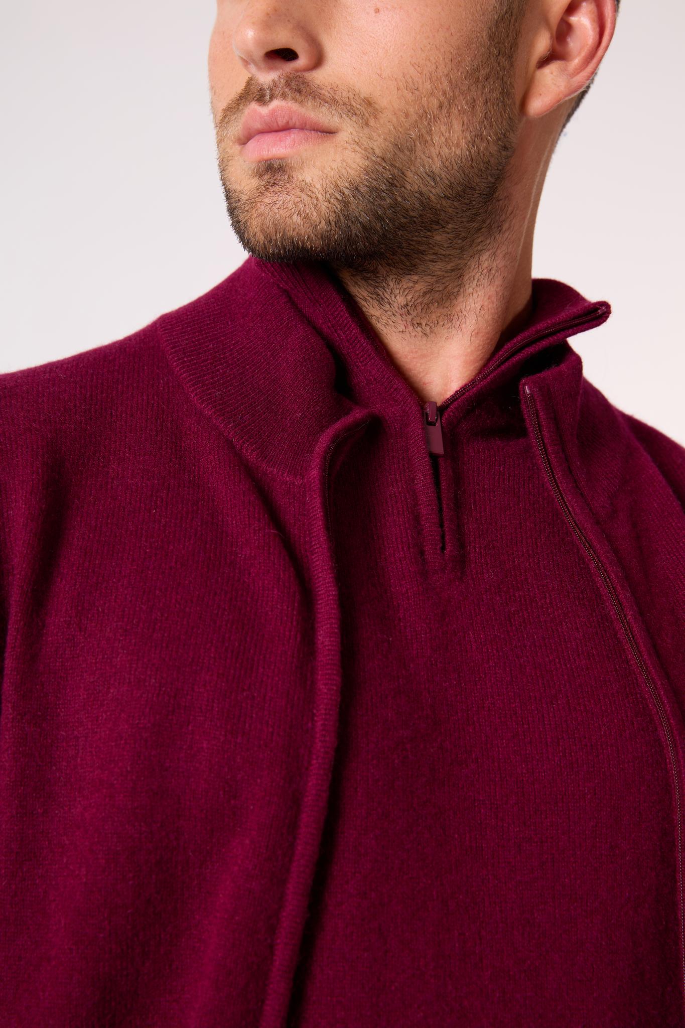 JULES gilet zippé col montant bordeaux 100% cachemire