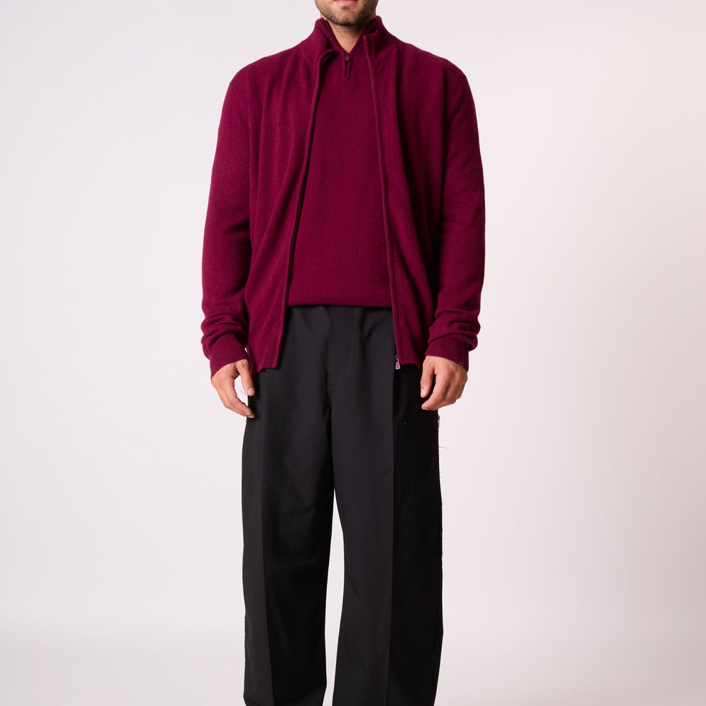 jules gilet zippé col montant bordeaux 100% cachemire