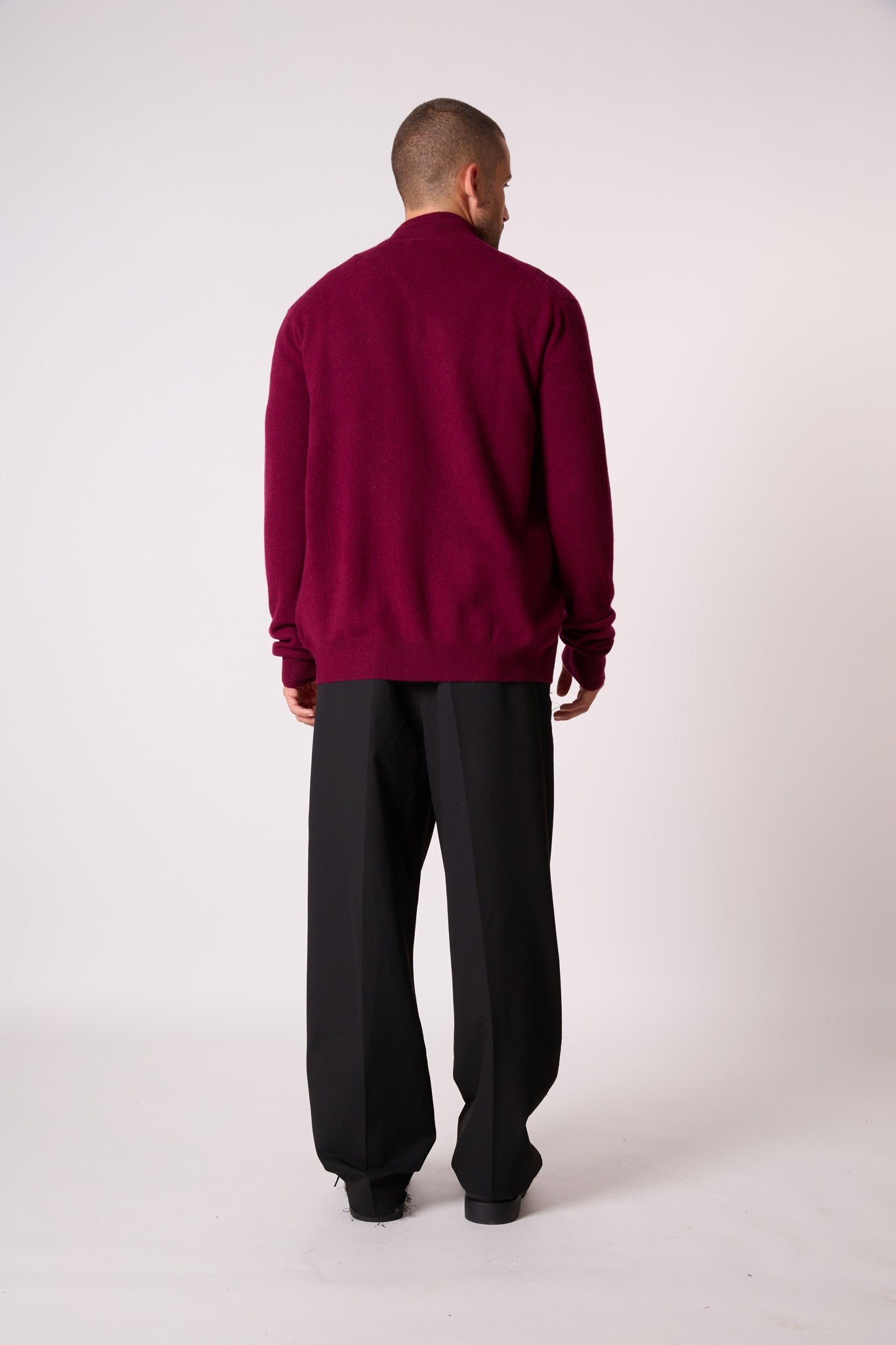 jules gilet zippé col montant bordeaux 100% cachemire