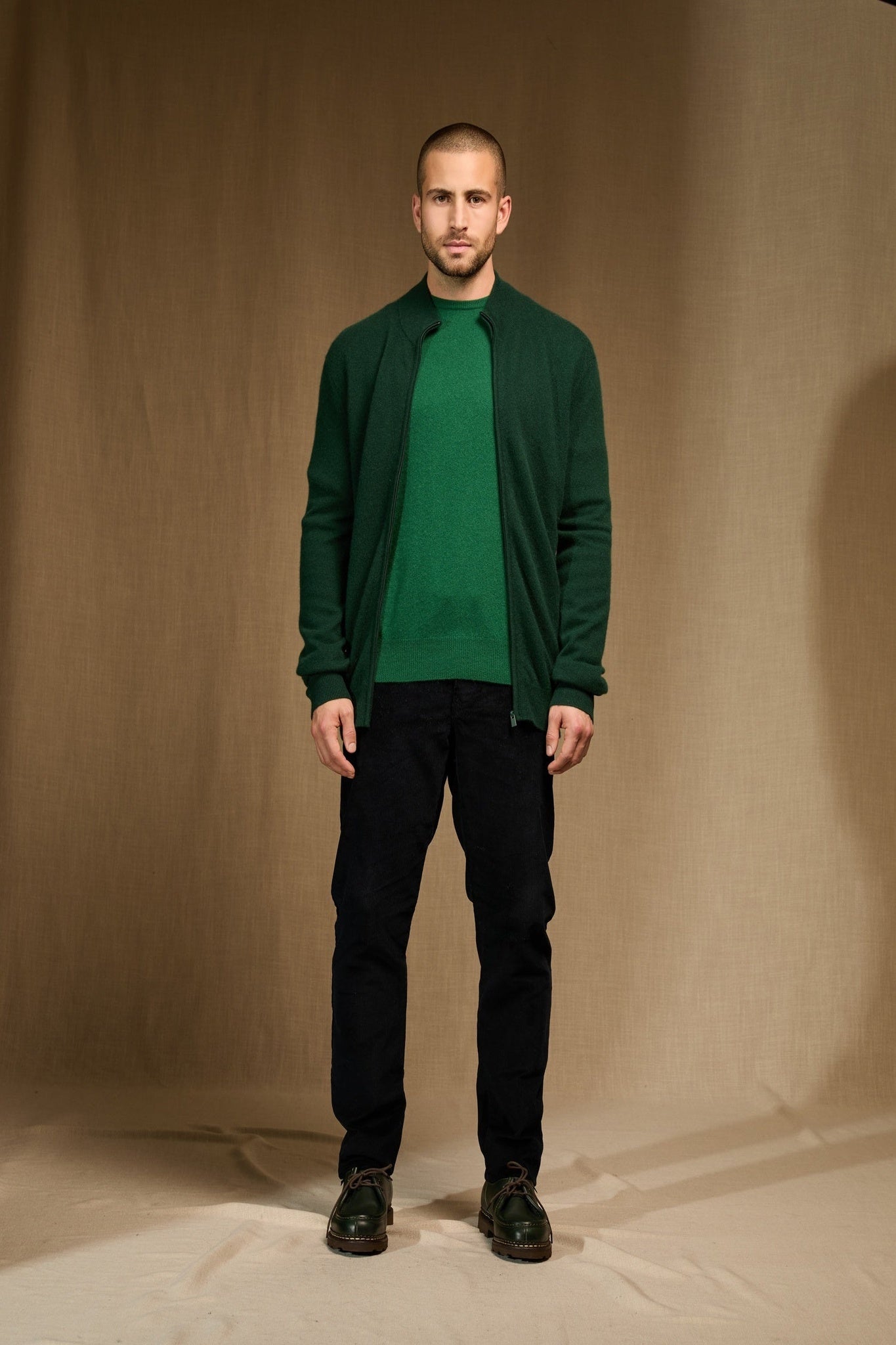 jules gilet zippé col montant cyprès 100% cachemire