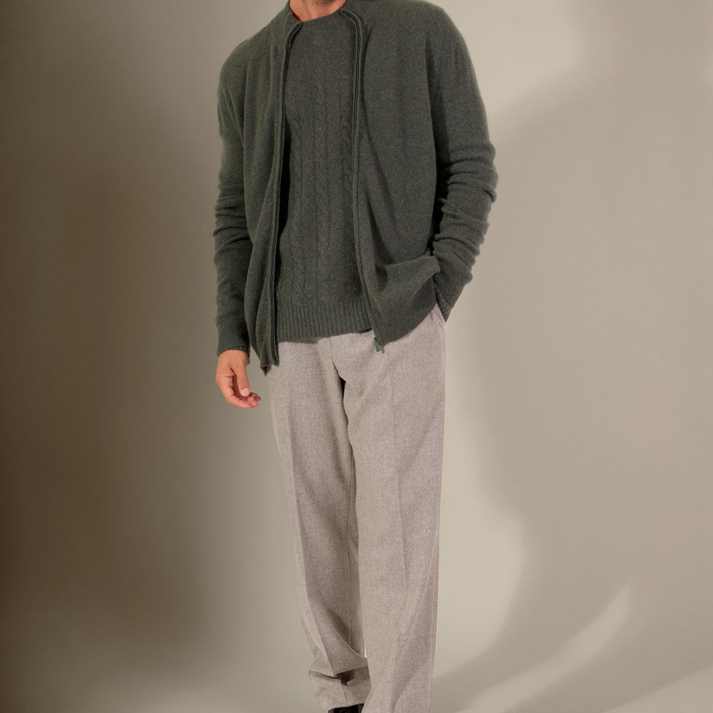 jules gilet zippé col montant kaki chiné 100% cachemire