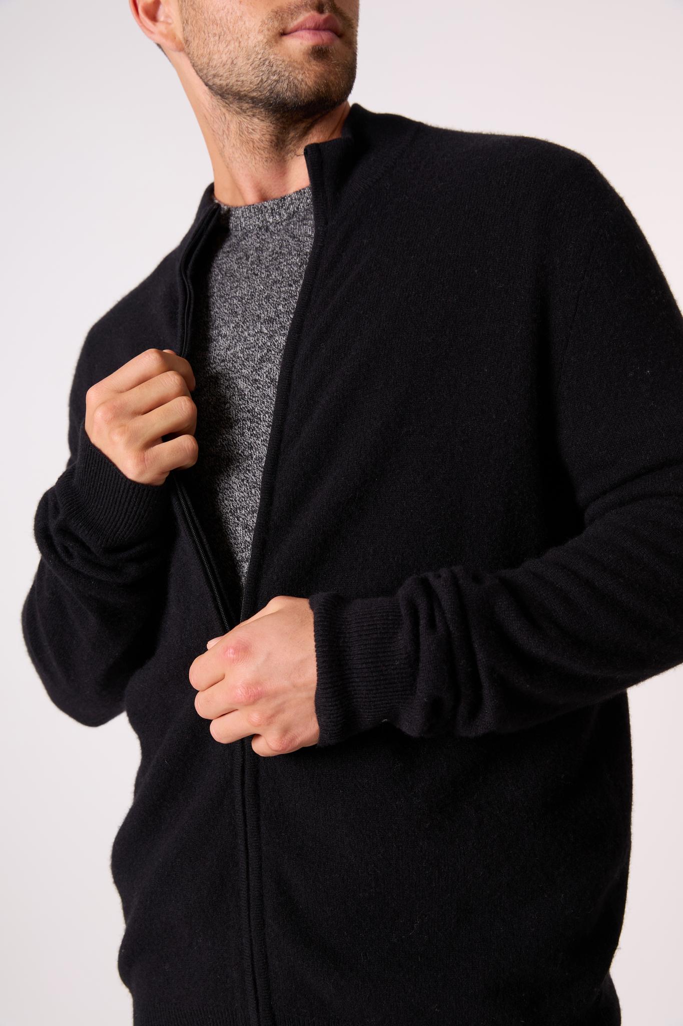 JULES gilet zippé col montant noir 100% cachemire