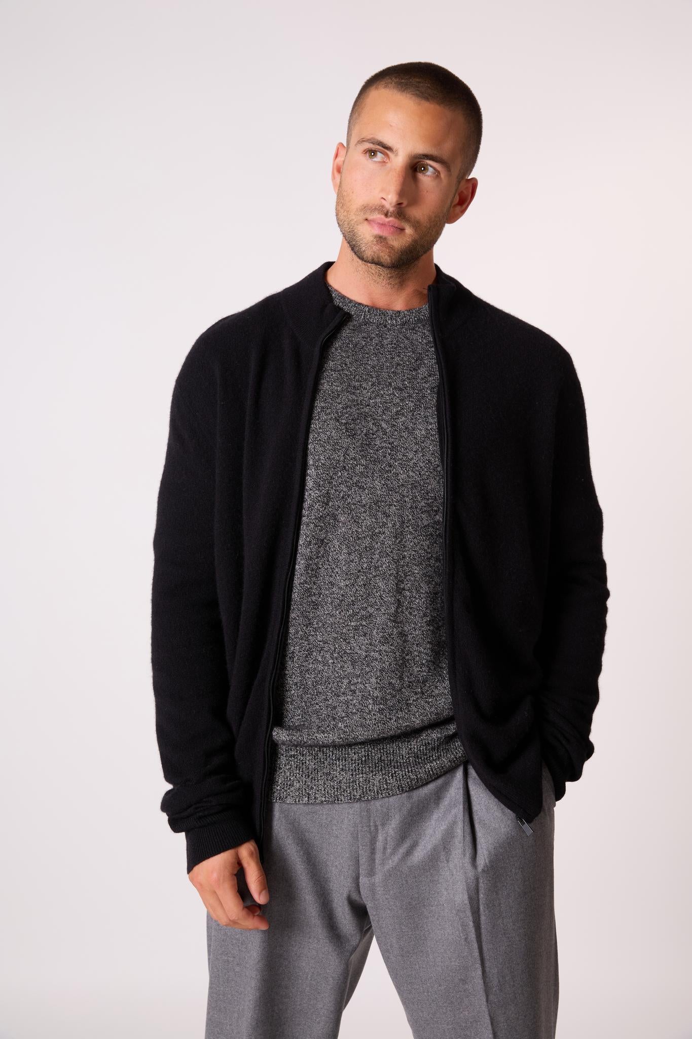 JULES gilet zippé col montant noir 100% cachemire