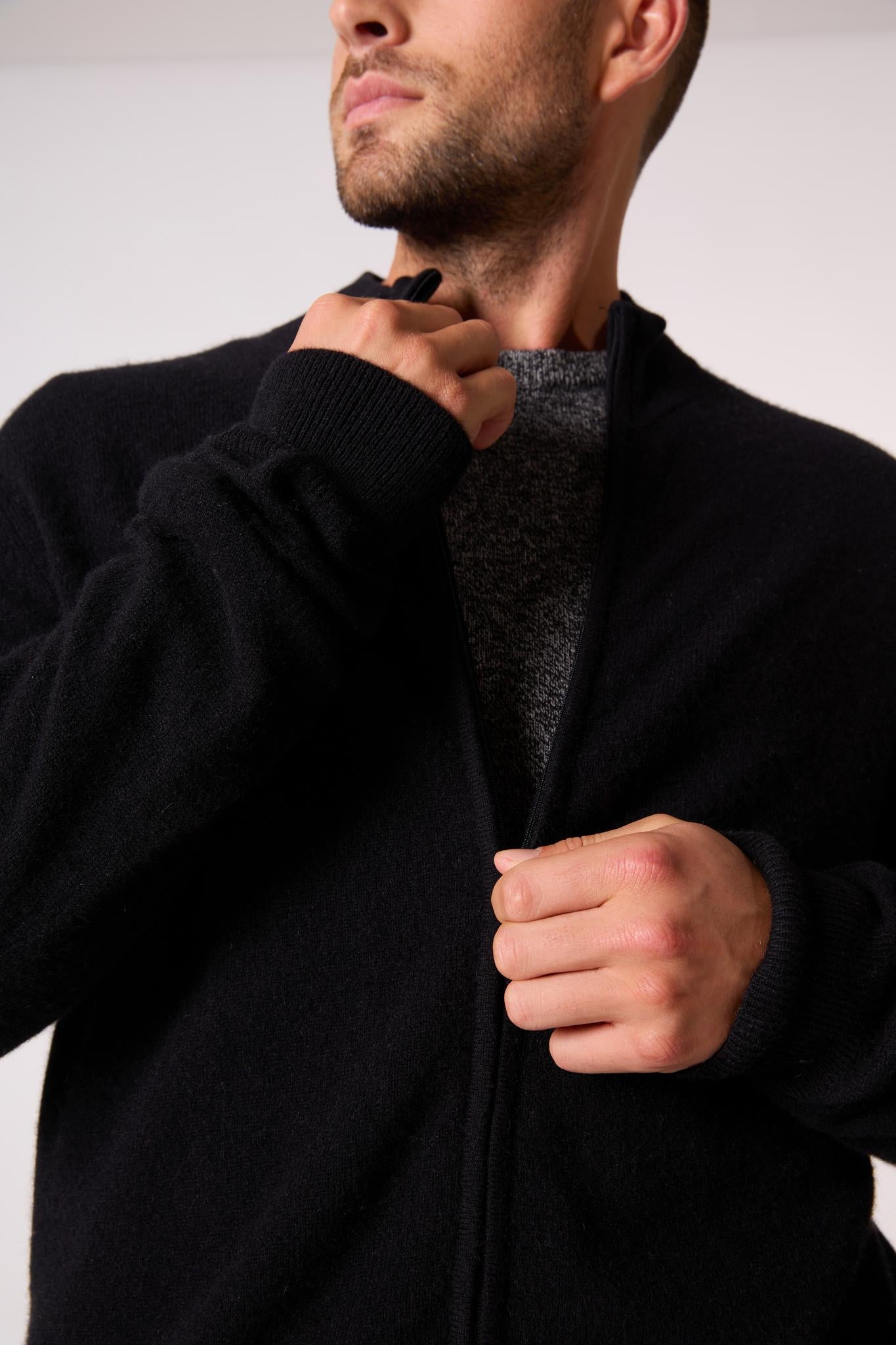 JULES gilet zippé col montant noir 100% cachemire