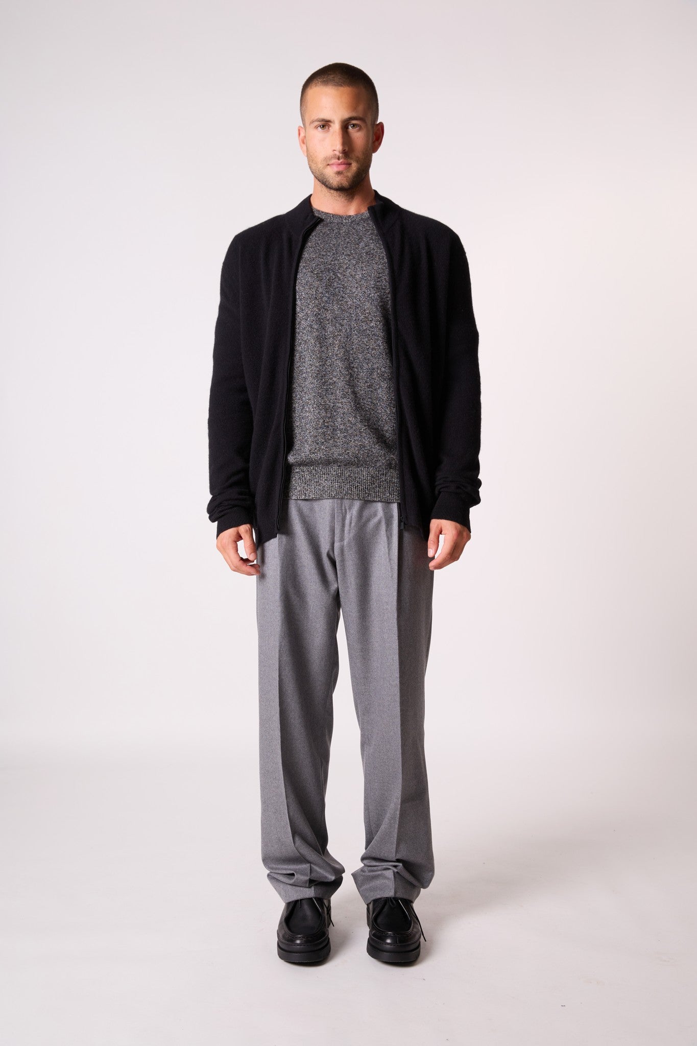 jules gilet zippé col montant noir 100% cachemire