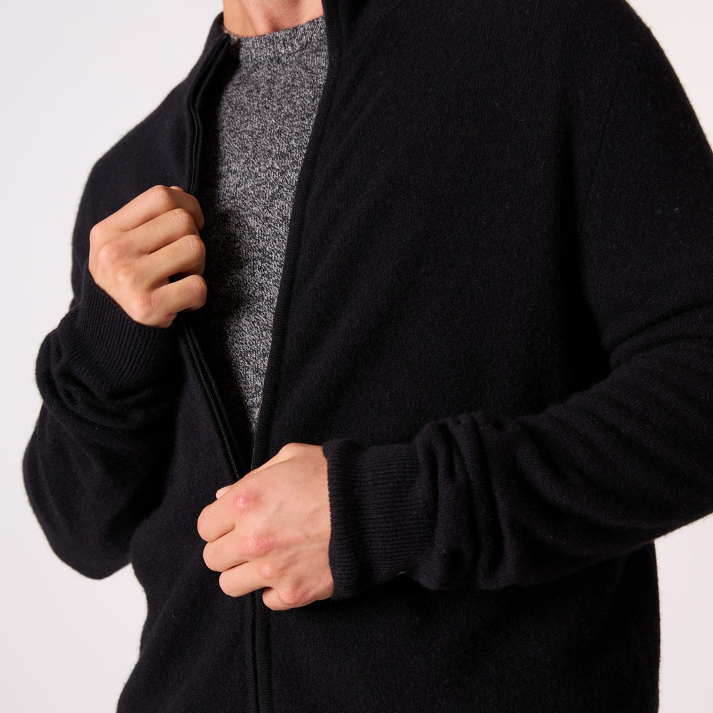 jules gilet zippé col montant noir 100% cachemire