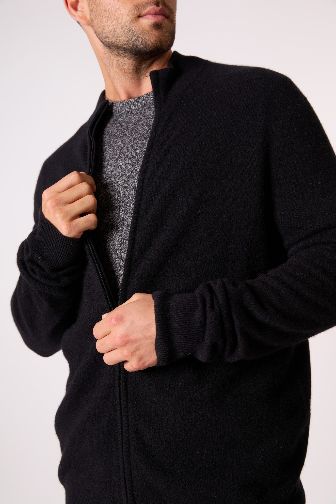 jules gilet zippé col montant noir 100% cachemire