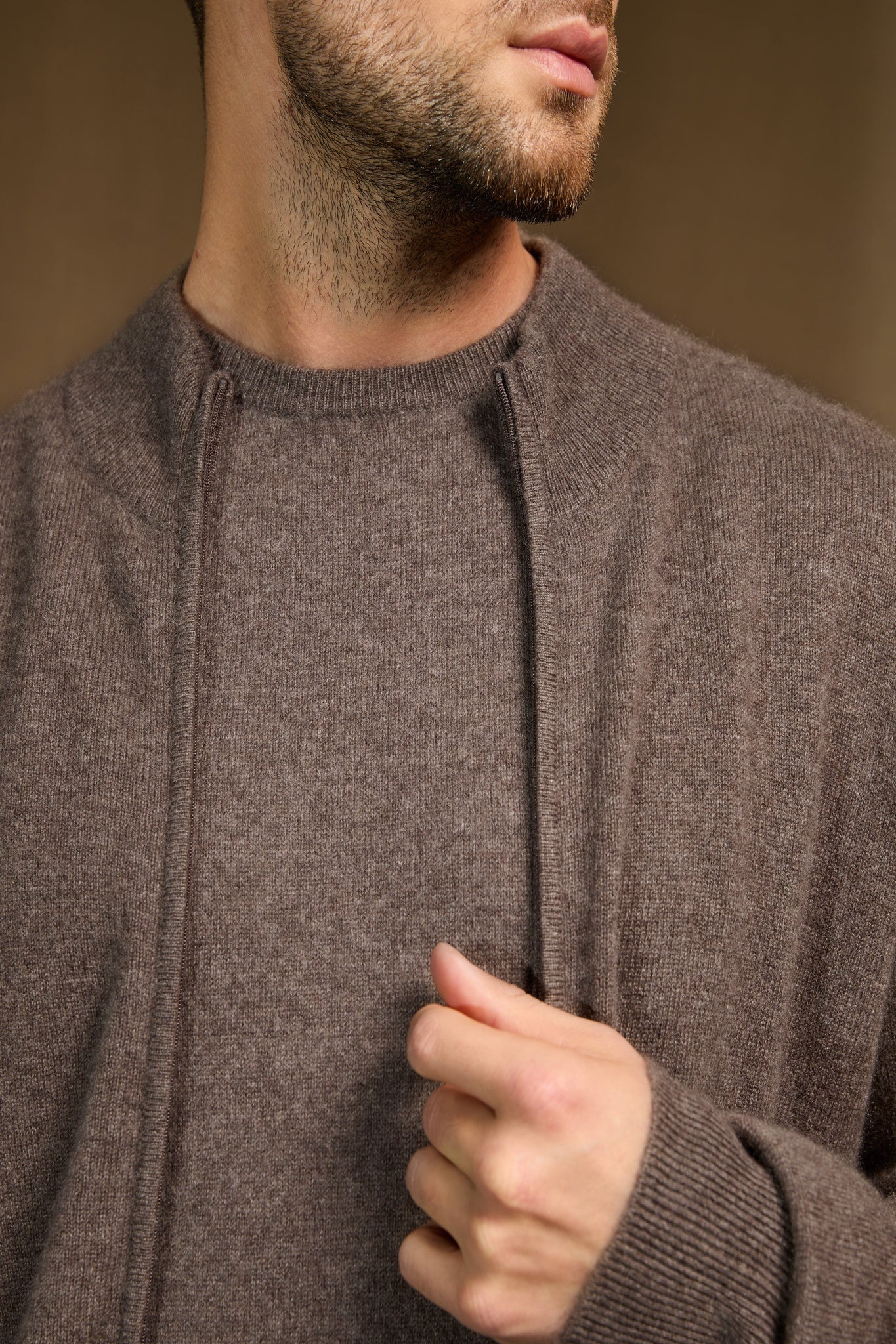 jules gilet zippé col montant taupe chiné 100% cachemire