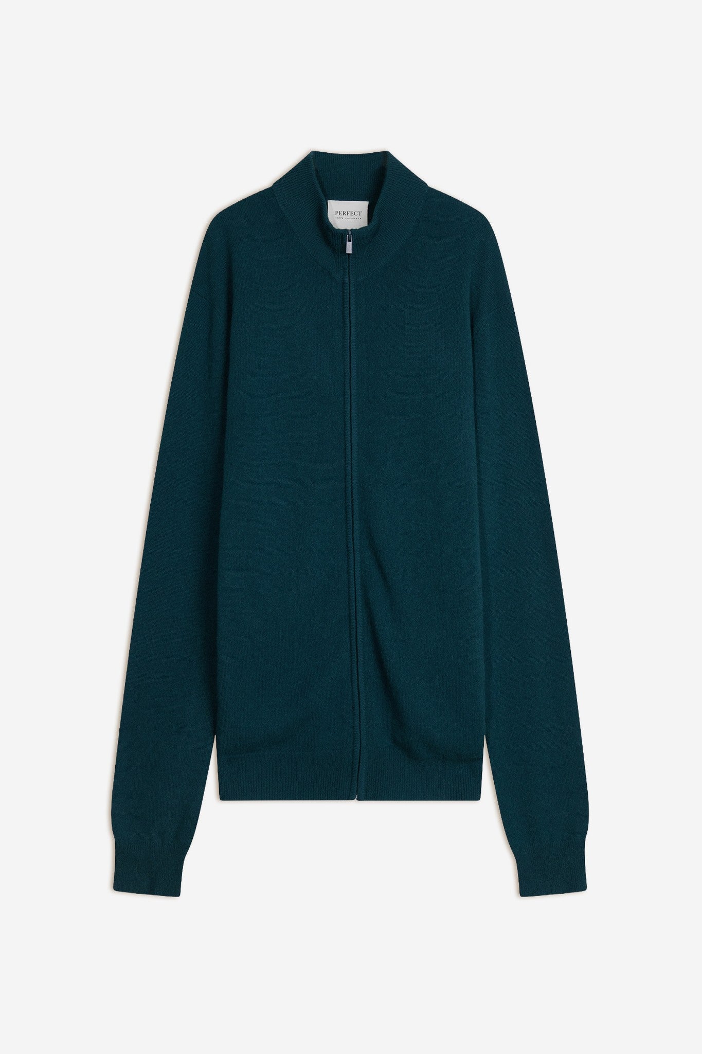 jules gilet zippé col montant vert canard 100% cachemire