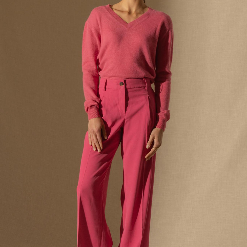 KALIE pull col v  fraise 100% cachemire