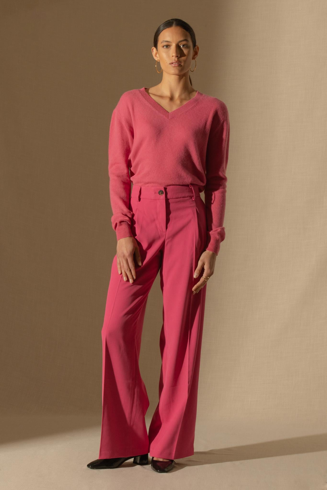 KALIE pull col v  fraise 100% cachemire