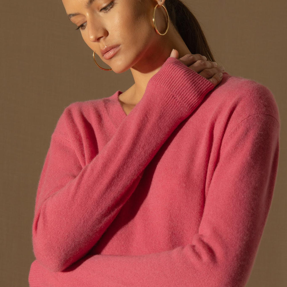 KALIE pull col v  fraise 100% cachemire