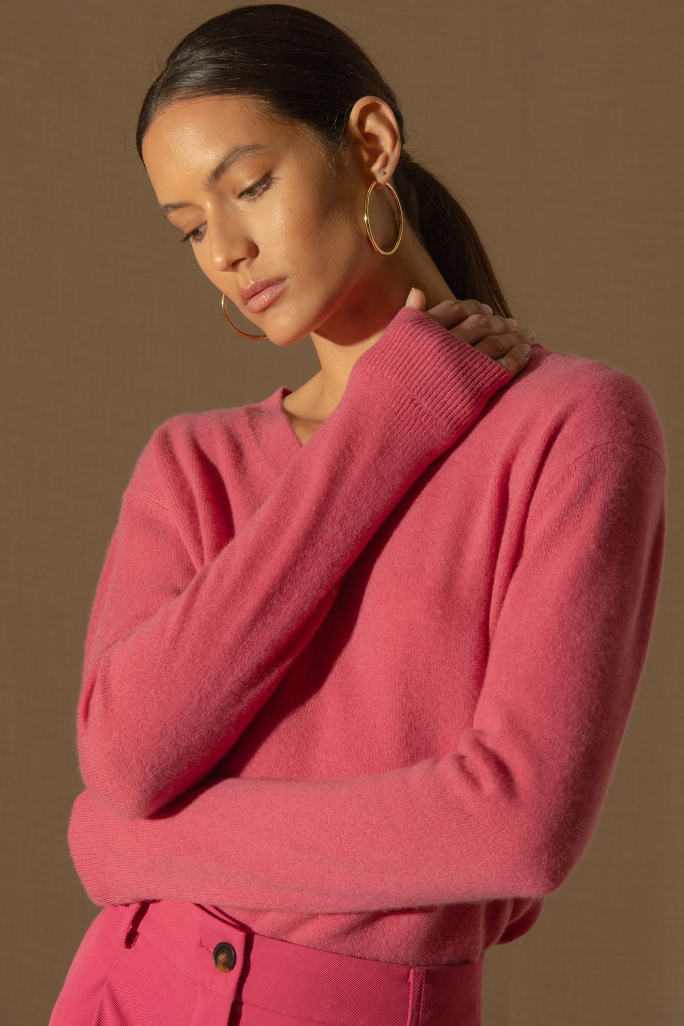 KALIE pull col v  fraise 100% cachemire