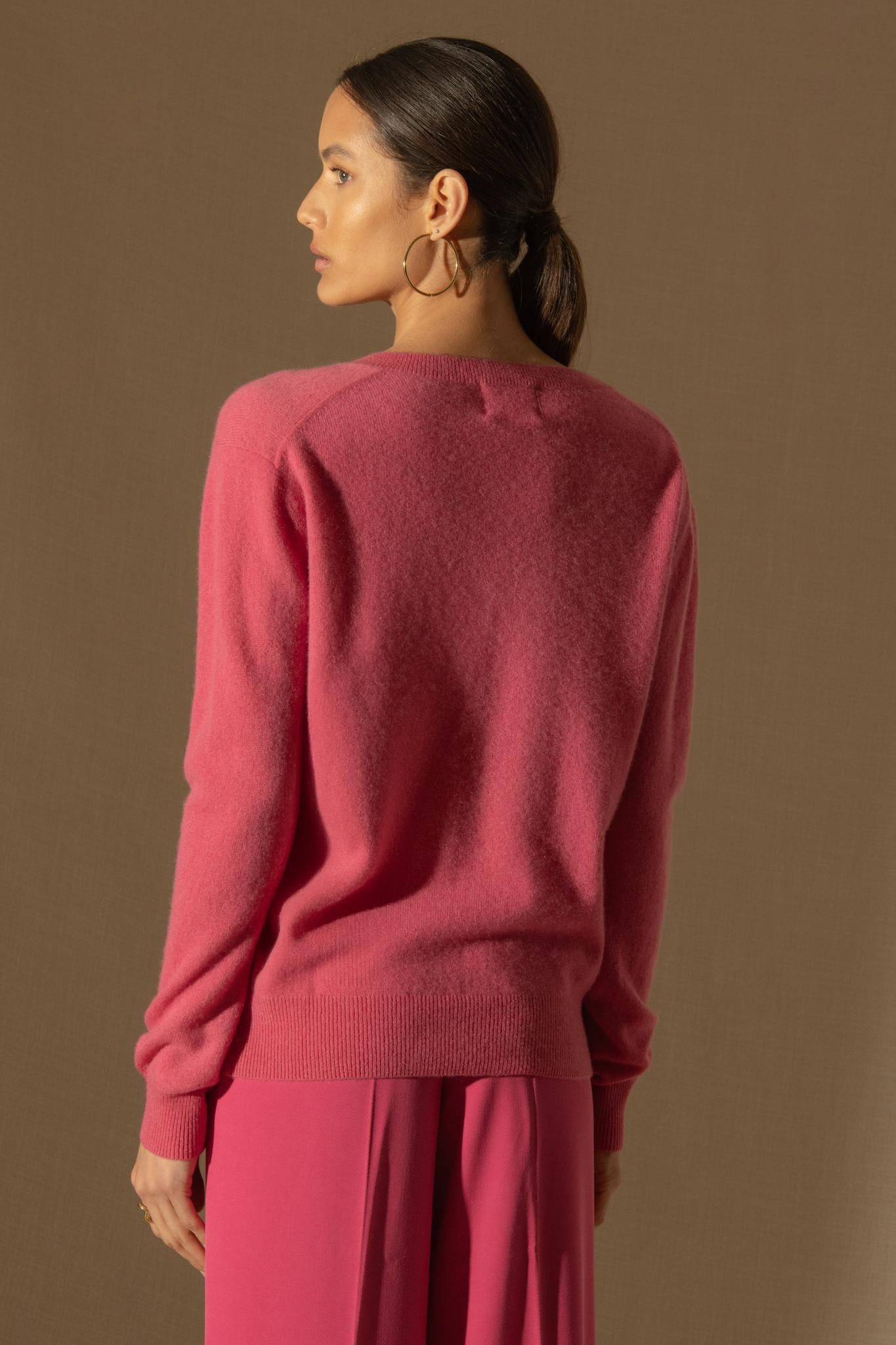 KALIE pull col v  fraise 100% cachemire
