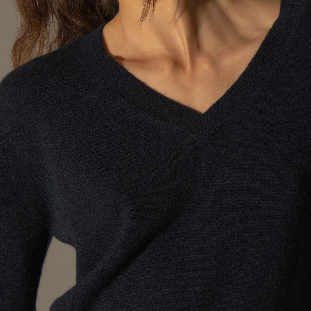 KALIE pull col v  navy 100% cachemire