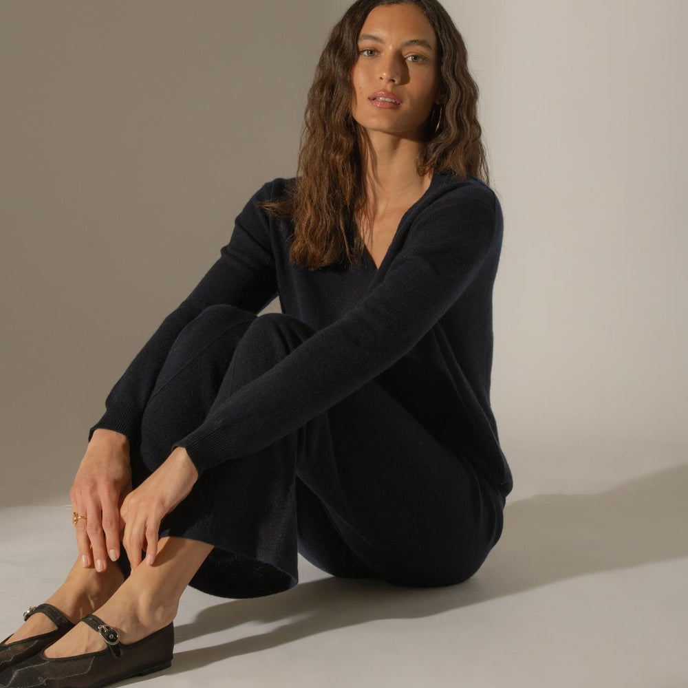 KALIE pull col v  navy 100% cachemire