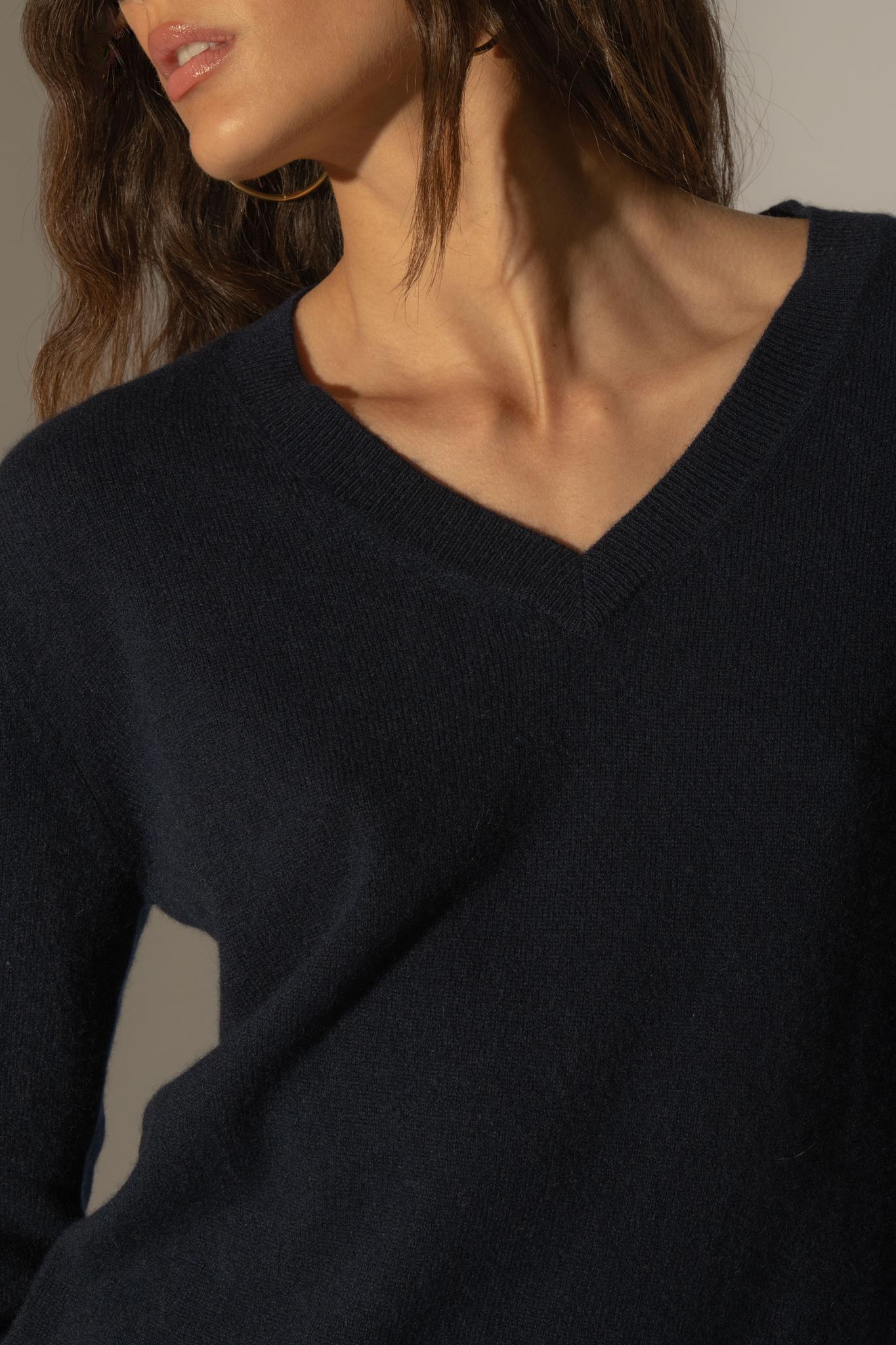 KALIE pull col v  navy 100% cachemire