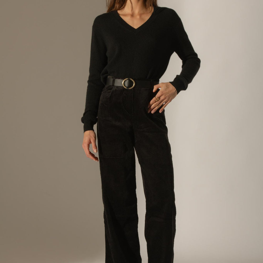KALIE pull col v  noir 100% cachemire