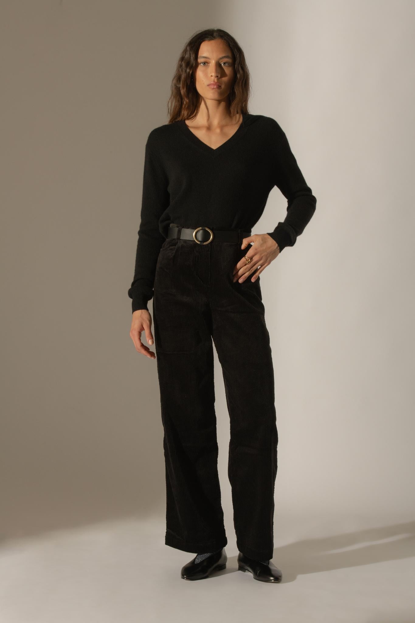 KALIE pull col v  noir 100% cachemire