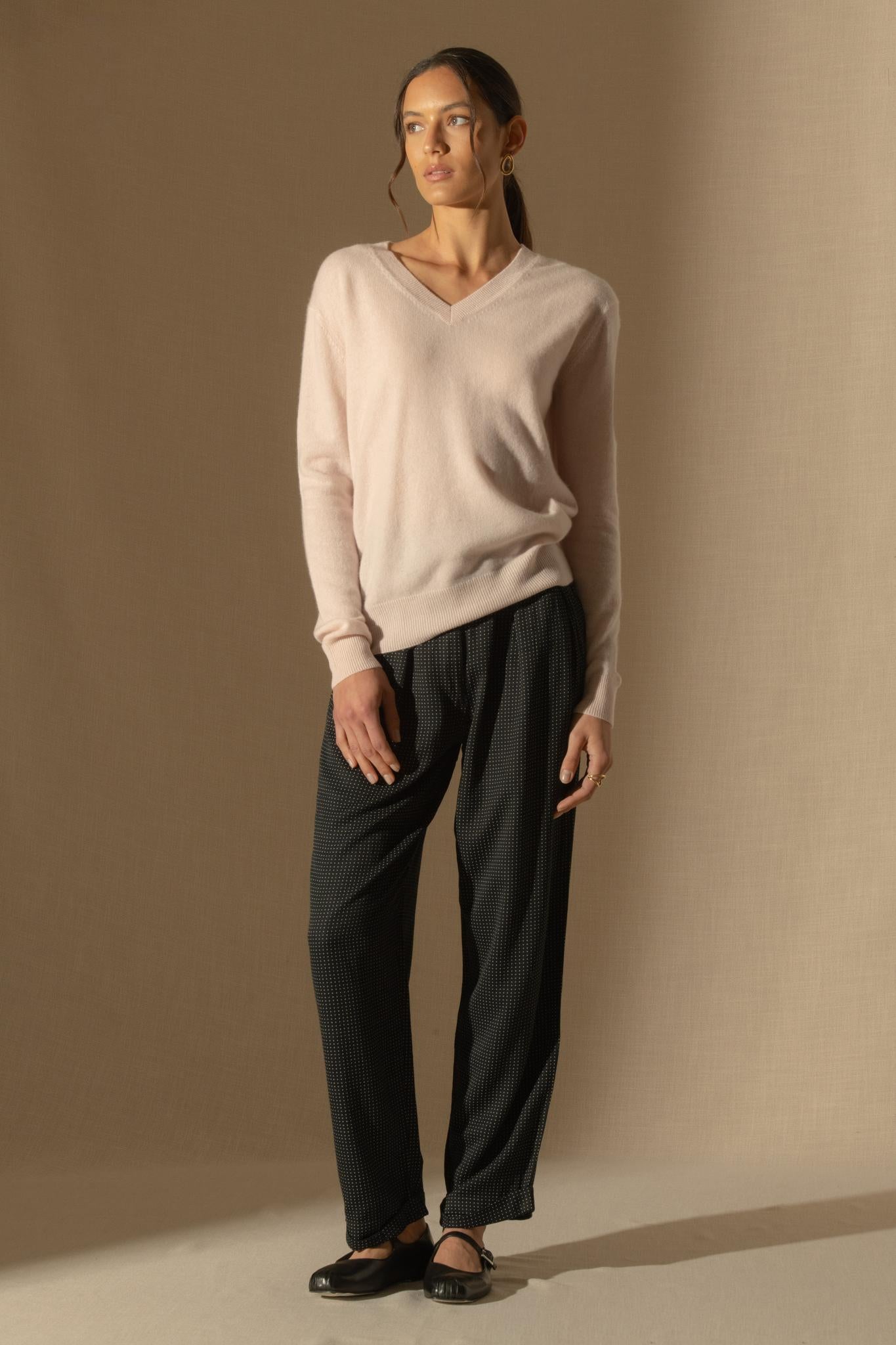 KALIE pull col v  poudre 100% cachemire