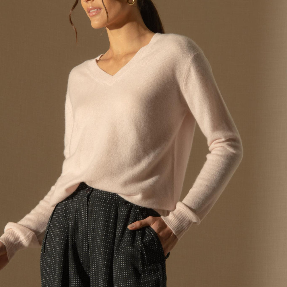 KALIE pull col v  poudre 100% cachemire