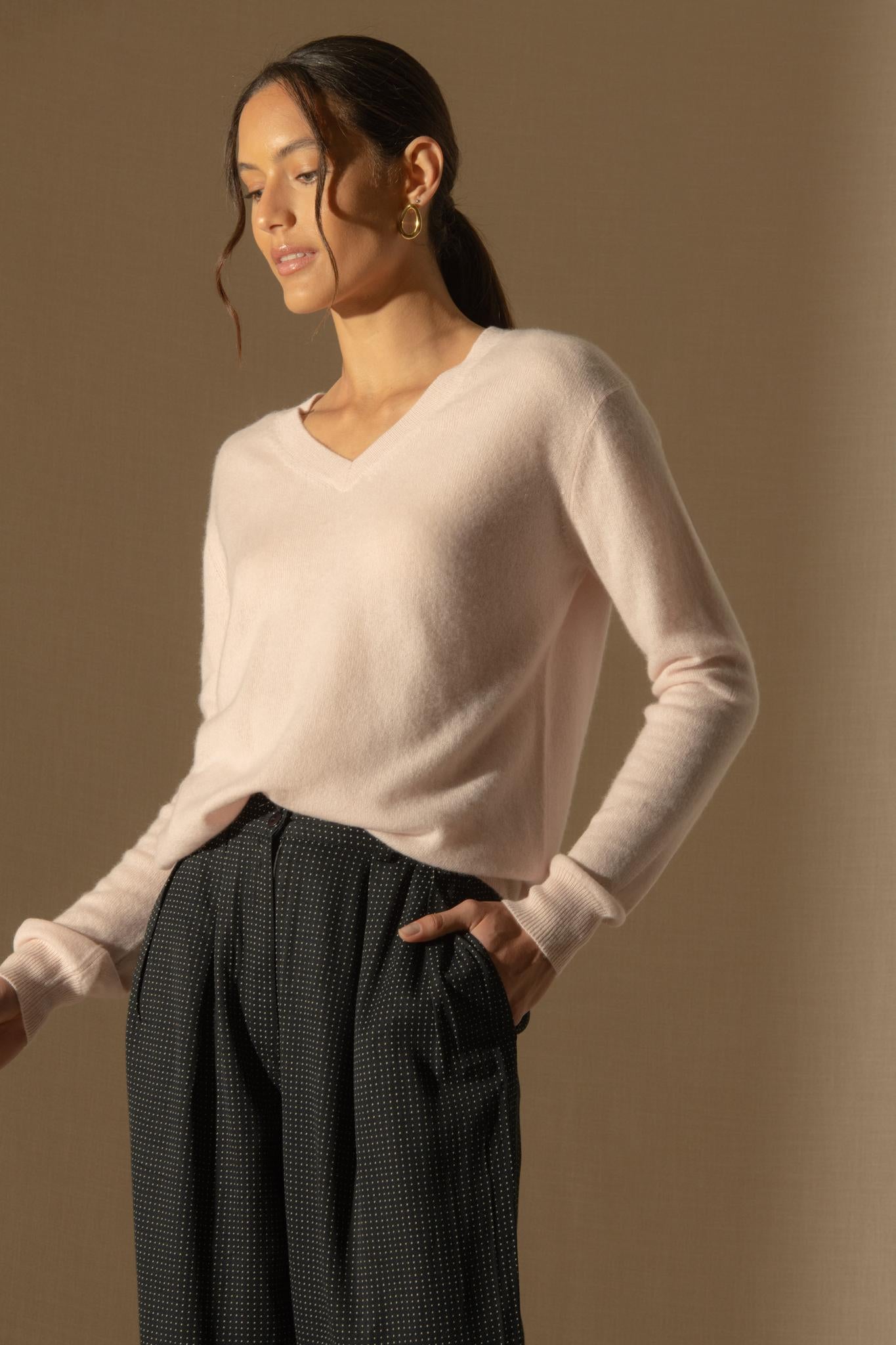 KALIE pull col v  poudre 100% cachemire