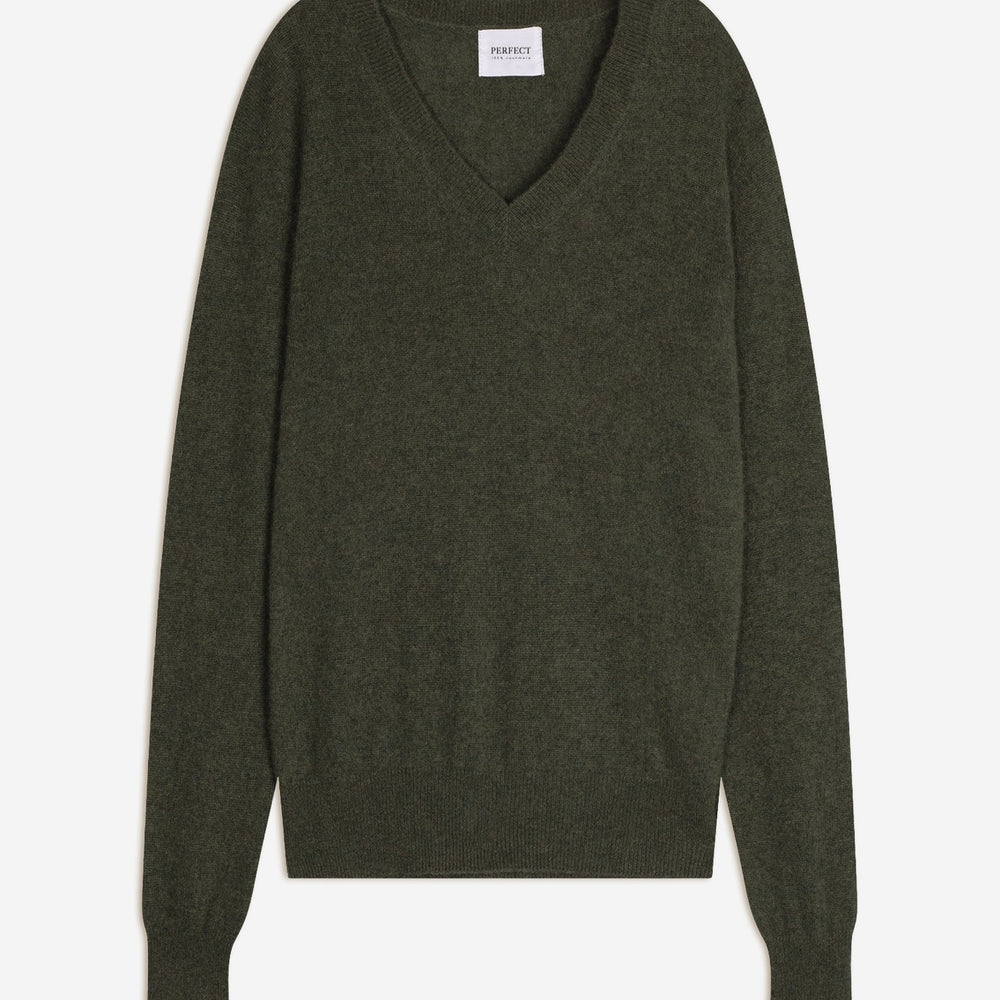 kalie pull col v army chiné 100% cachemire