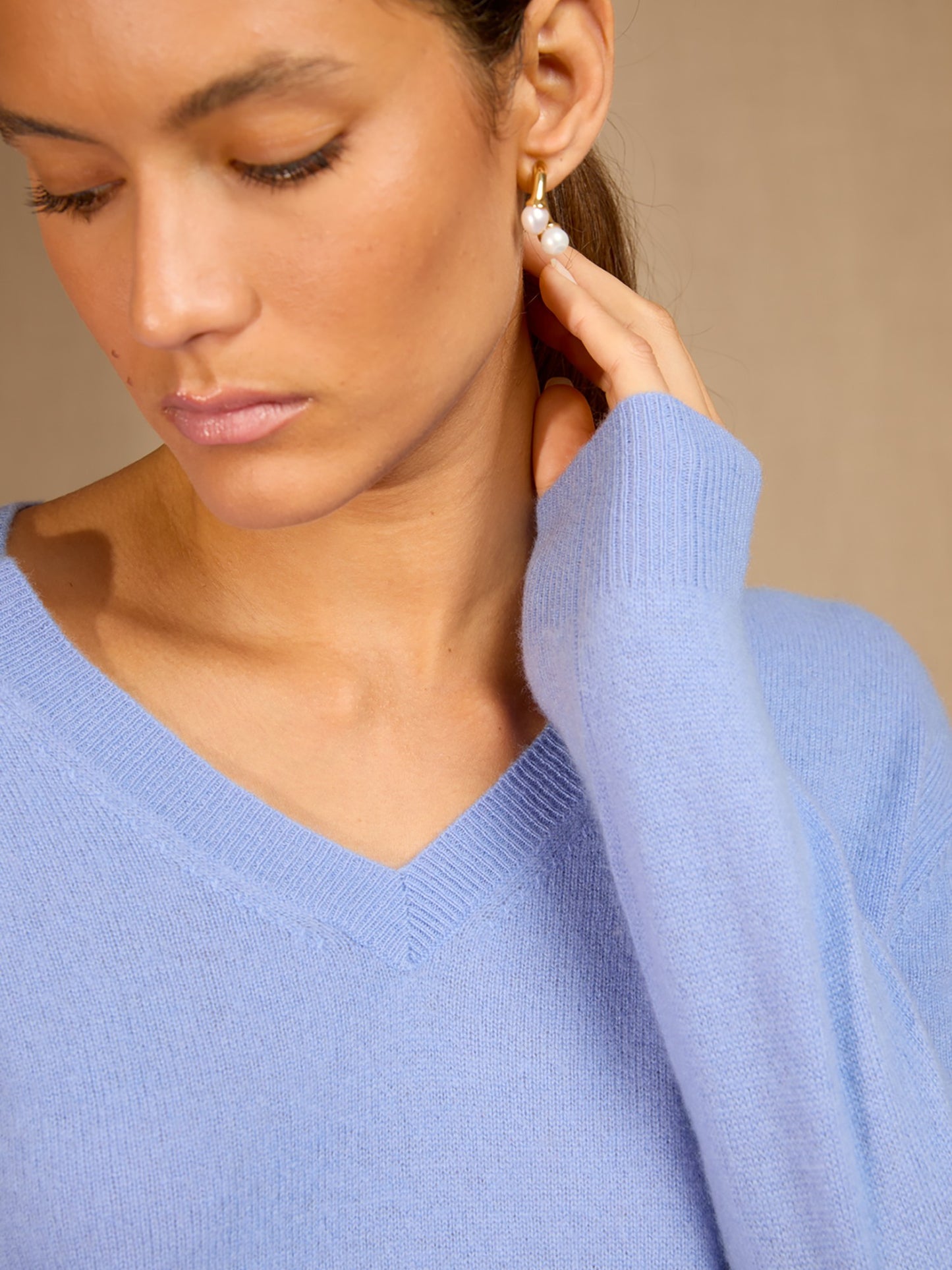 kalie pull col v bleu pastel 100% cachemire