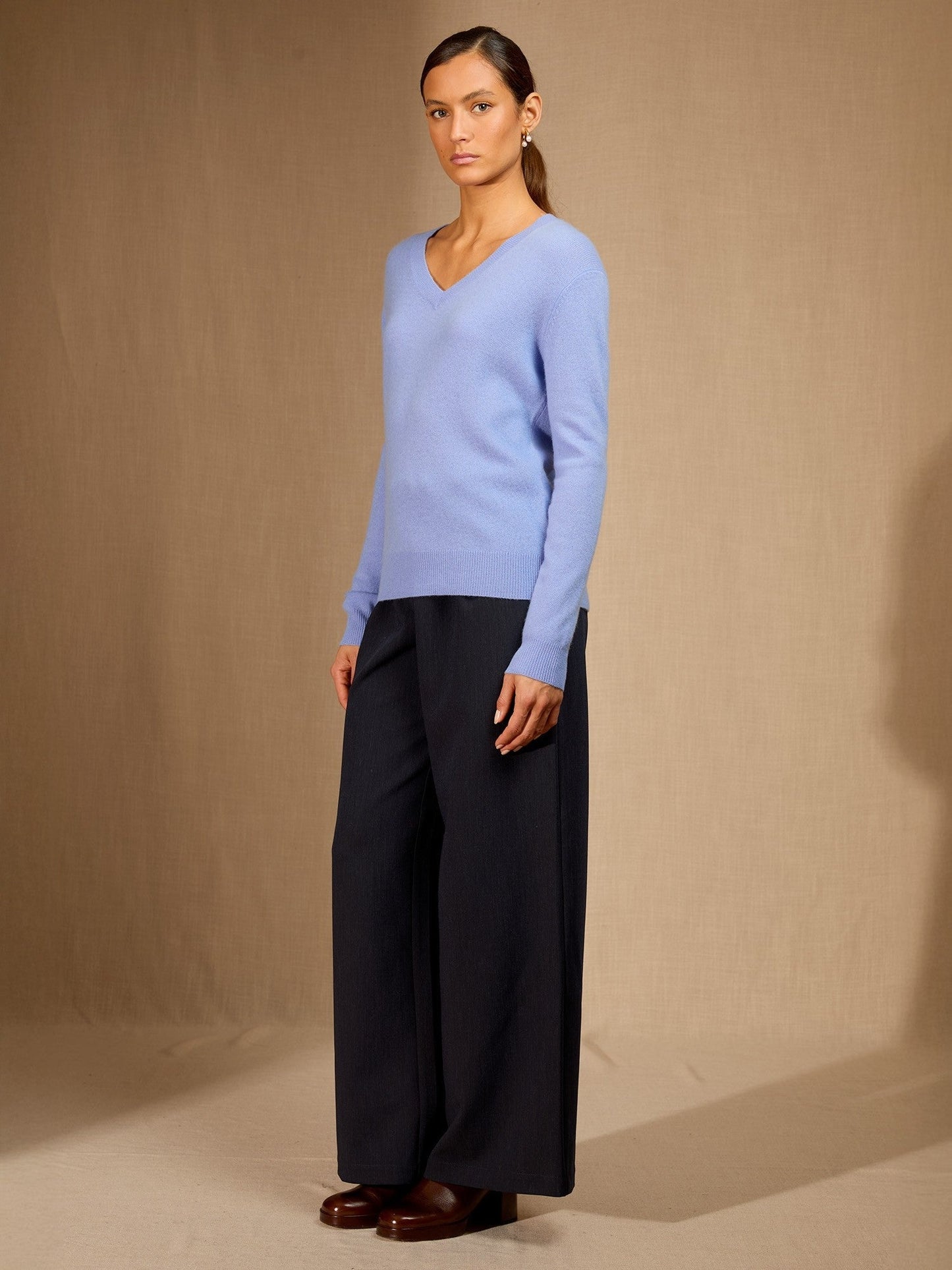 kalie pull col v bleu pastel 100% cachemire