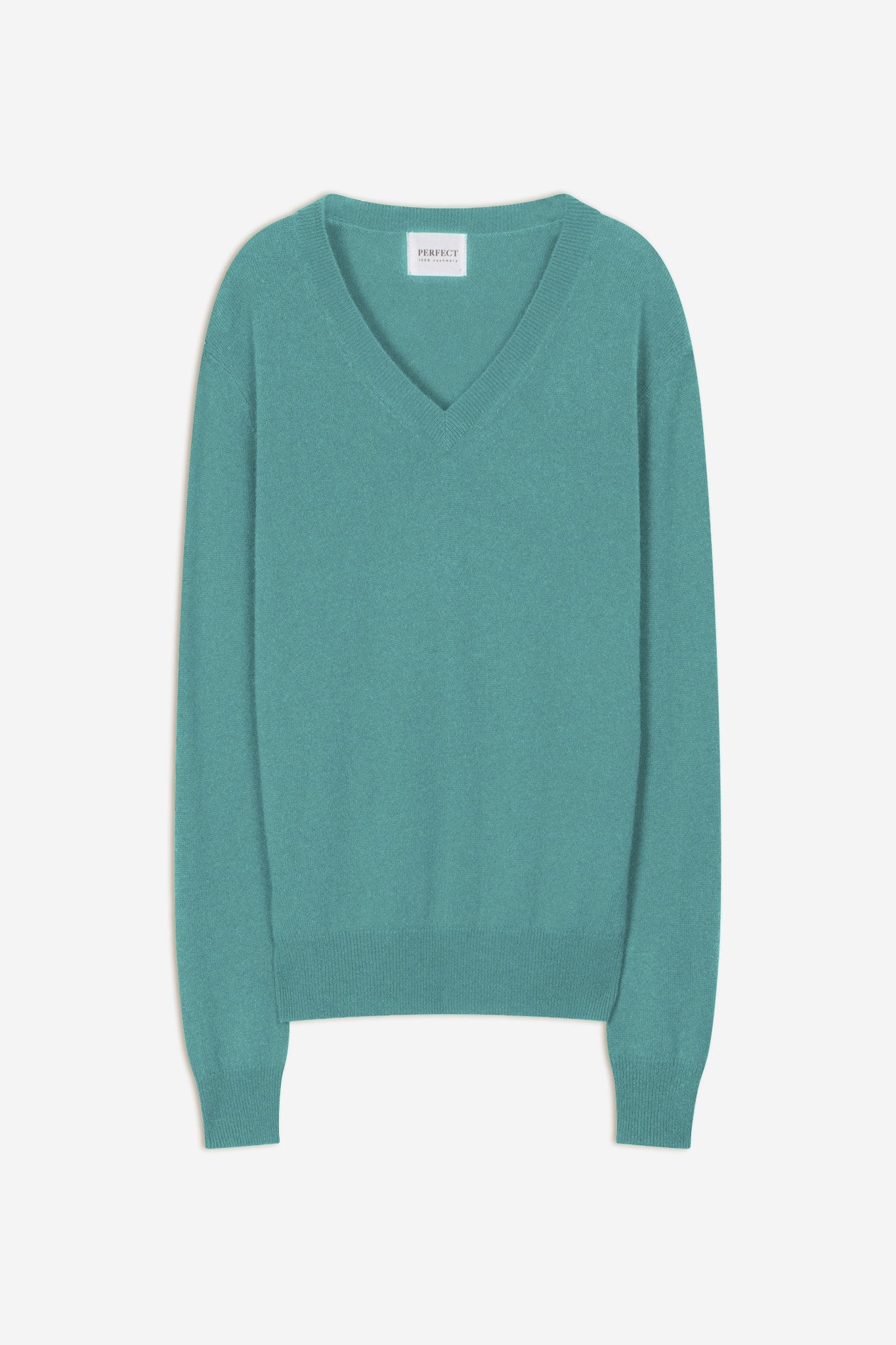 kalie pull col v bleu vert 100% cachemire