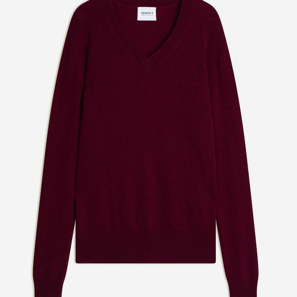 kalie pull col v bordeaux 100% cachemire