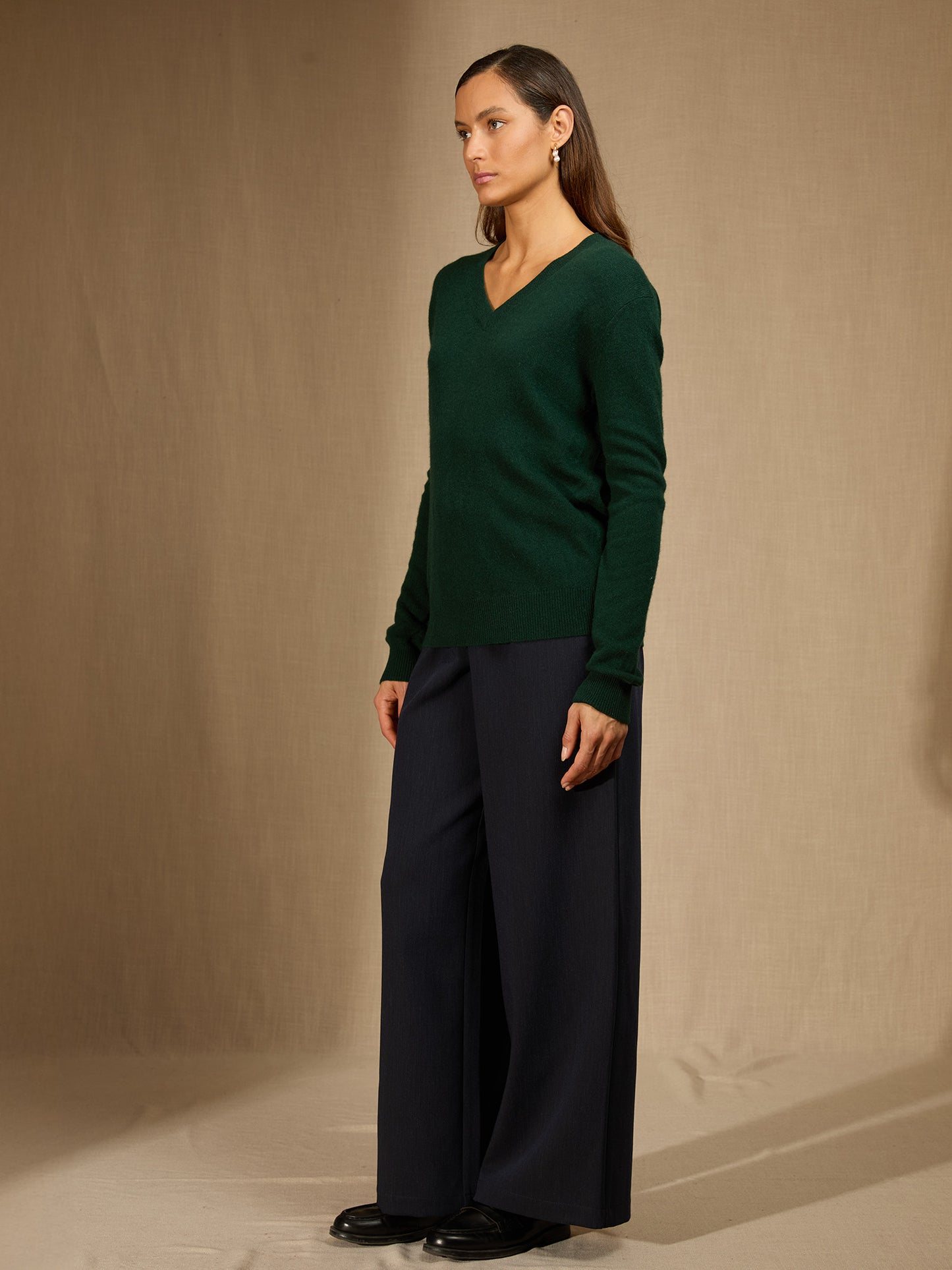 KALIE pull col v cyprès 100% cachemire