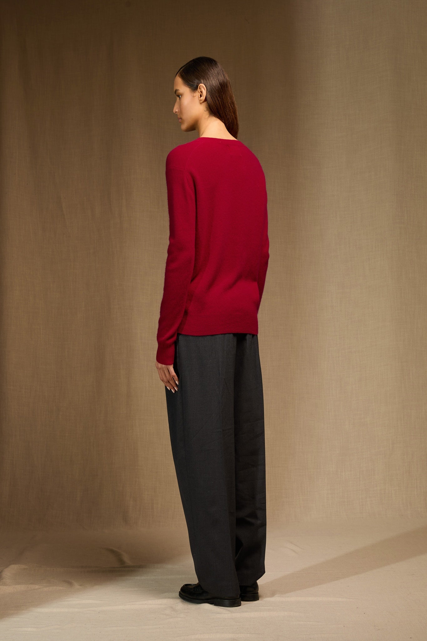 KALIE pull col v framboise 100% cachemire