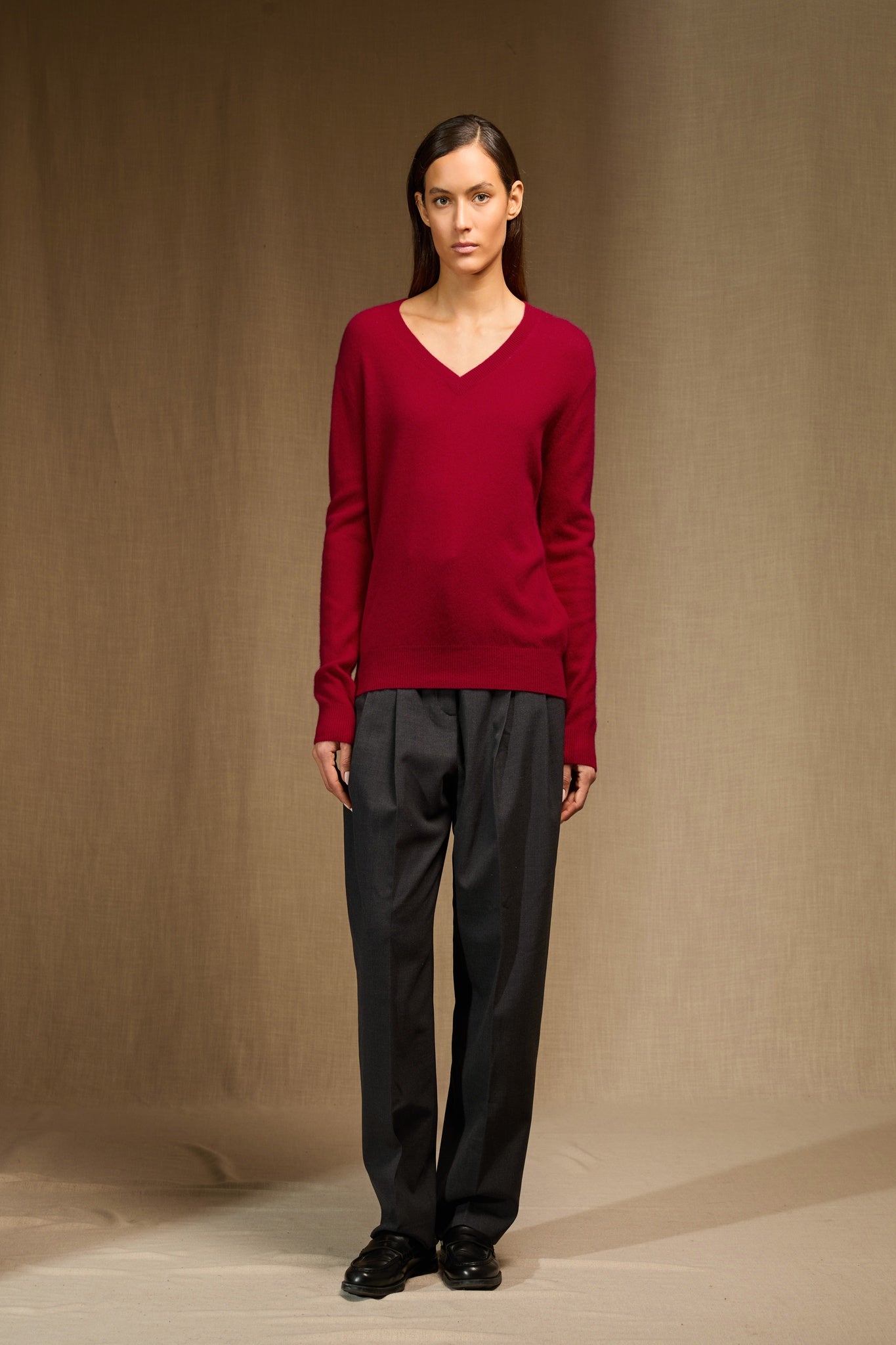 KALIE pull col v framboise 100% cachemire