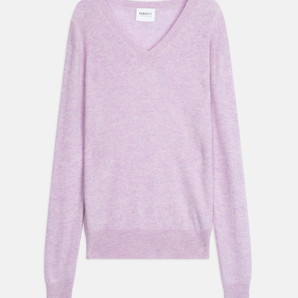 kalie pull col v mauve chiné 100% cachemire