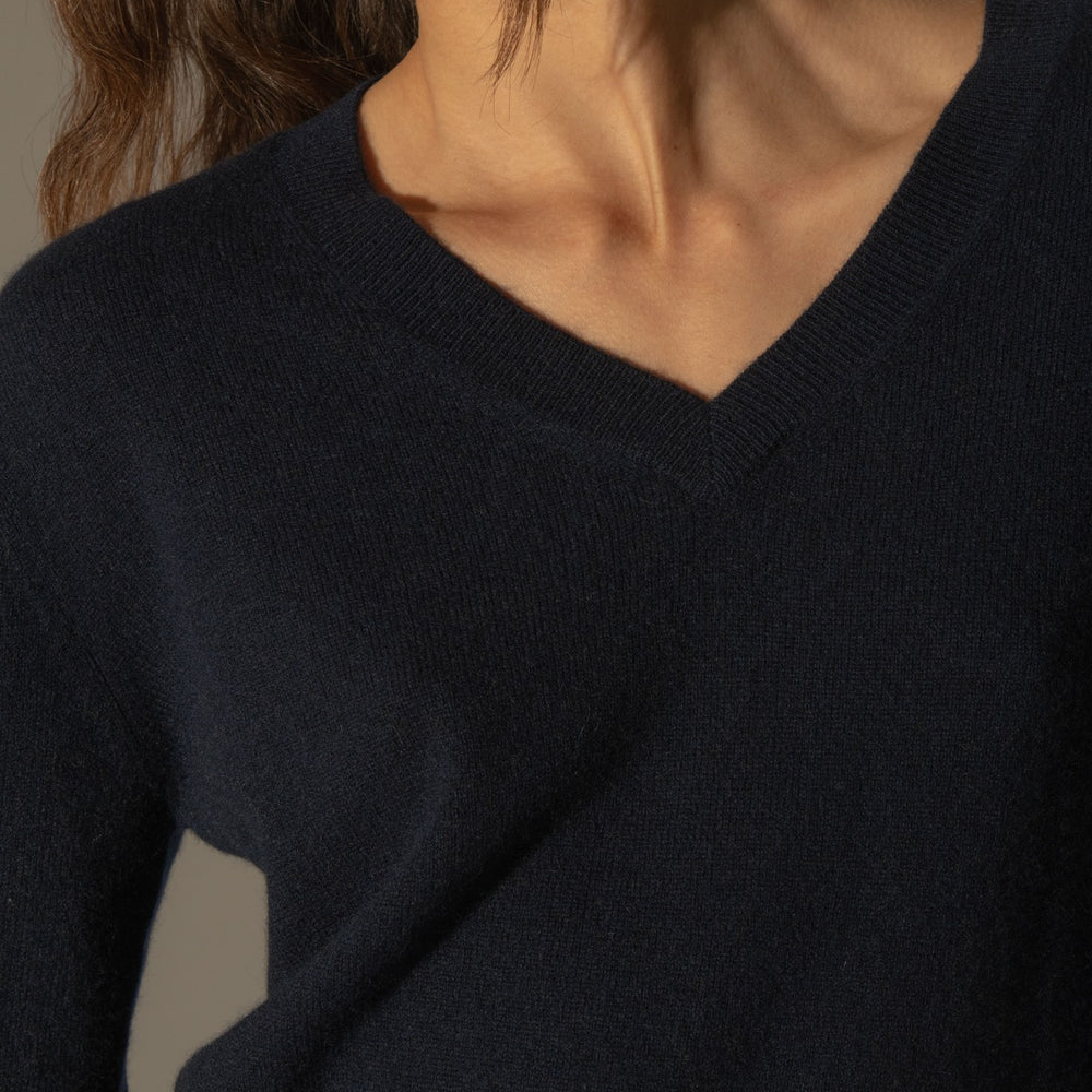 kalie pull col v navy 100% cachemire