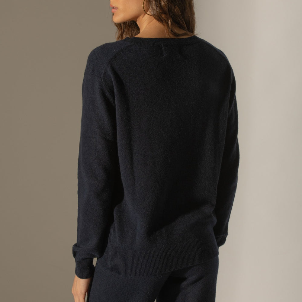kalie pull col v navy 100% cachemire