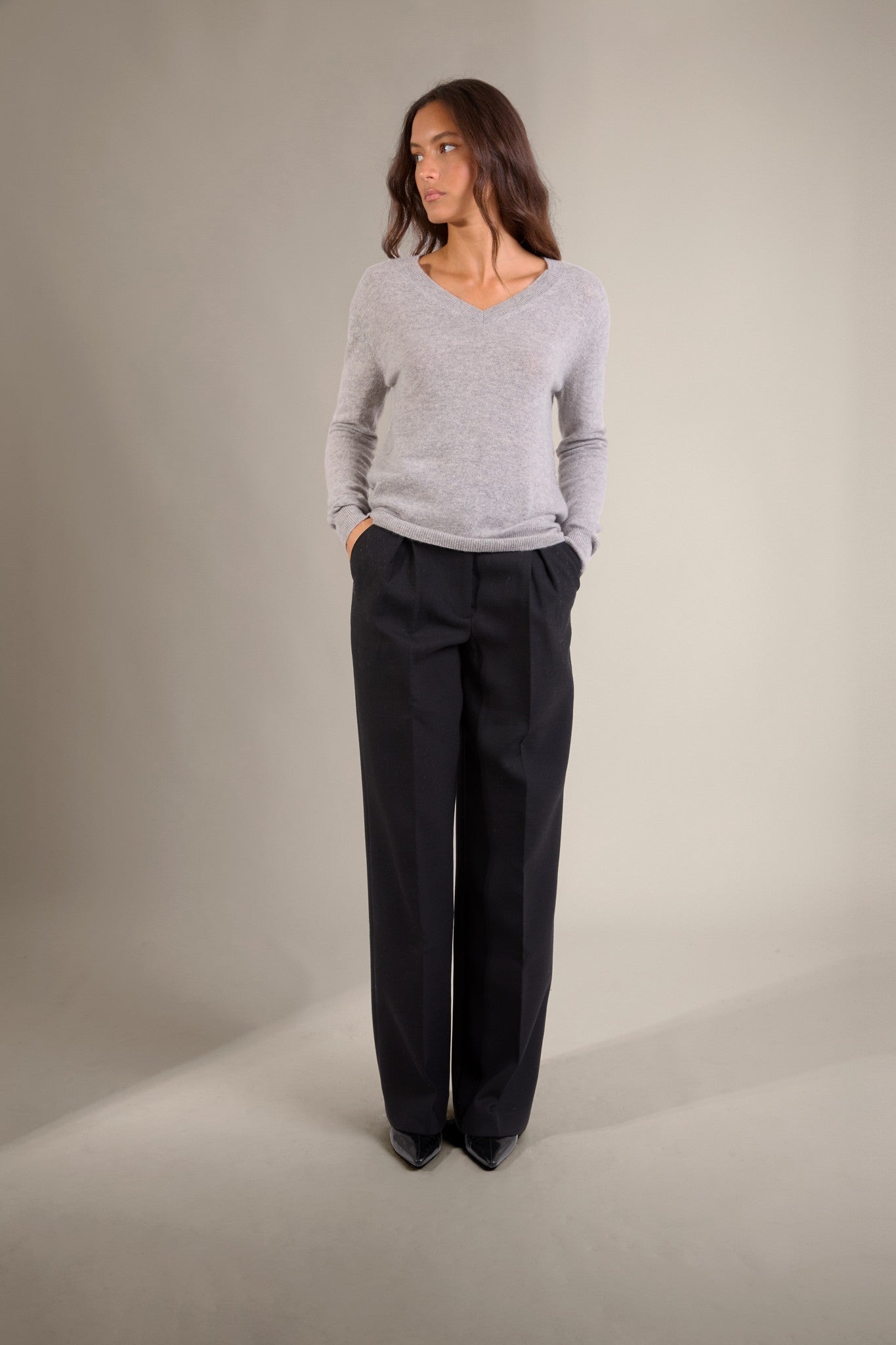 kalie pull col v nuage chiné 100% cachemire